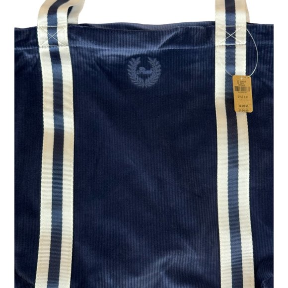 NWT PINK Victoria's Secret Navy Blue & White Velour Soft Ribbed Zipper Tote Bag - Picture 3 of 8